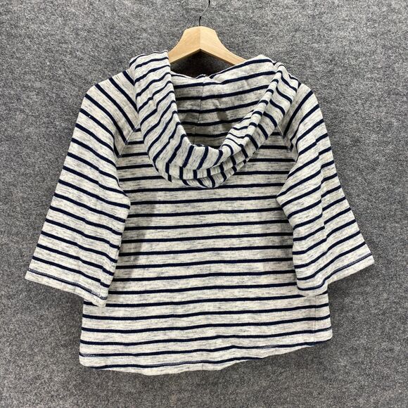 Sperry Hoodie Women XS White Striped Hooded 3/4 Sleeve Cotton Tasseled Pockets - Picture 2 of 10